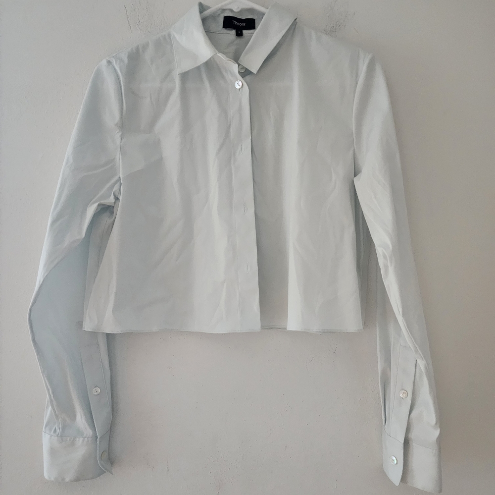 Theory Button Front Crop Dress Shirt - Picture 2 of 6